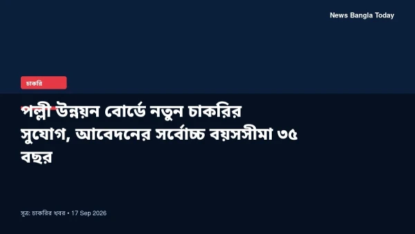 পল্লী উন্নয়ন বোর্ডে নতুন চাকরির সুযোগ, আবেদনের সর্বোচ্চ বয়স